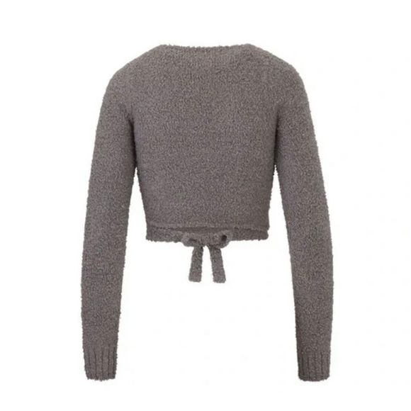 SKIMS Cozy Knit Wrap Top Gray Smoke Size Small Medium Fuzzy Long Sleeve NEW - Picture 2 of 16